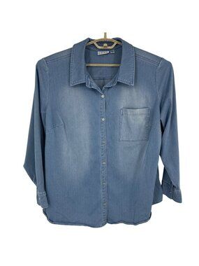 Joan Rivers Women's Light Blue Chambray Button-Down Shirt With Pocket Size 2X